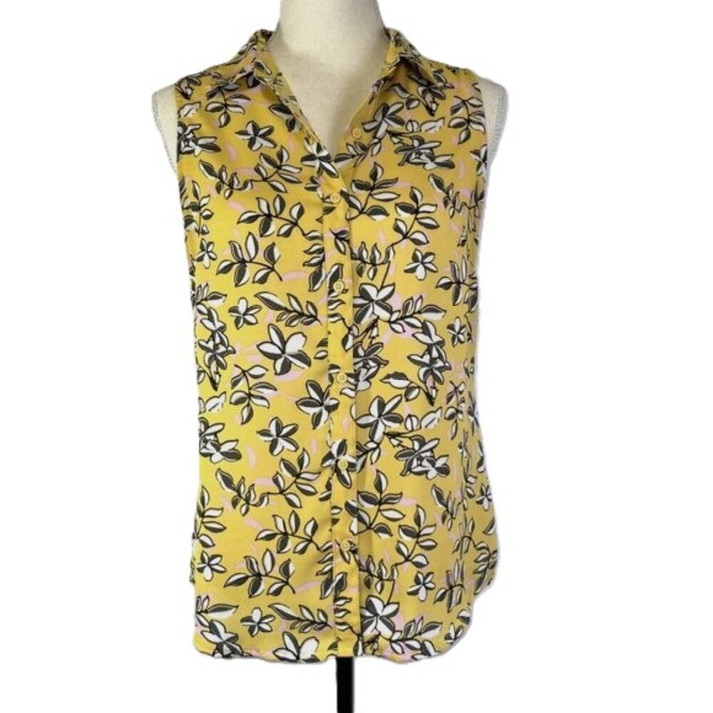 Banana Republic Yellow Floral Blouse Sleeveless Lightweight Size SP